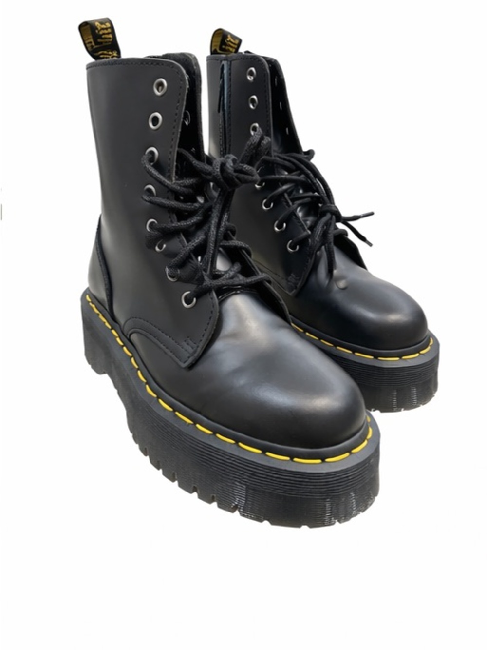Dr. Martens Black Platform Lace-Up Boots with Yellow Welt